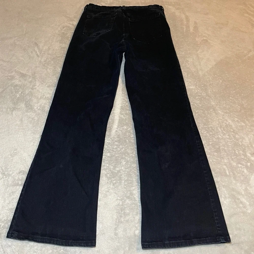 NYDJ Tummy Tuck Jeans Womens 10 Black Wide Leg Flare High Rise Denim 31x32